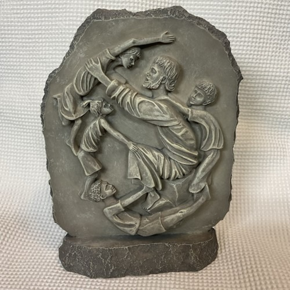 Jesus with Children Christian Statue Figurine 3D Oval Relief Plaque Tabletop L